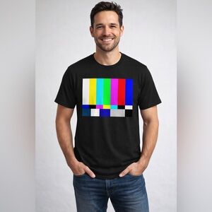 Retro TV Test Pattern Color Bars Graphic T Shirt Black Film Broadcast Tee